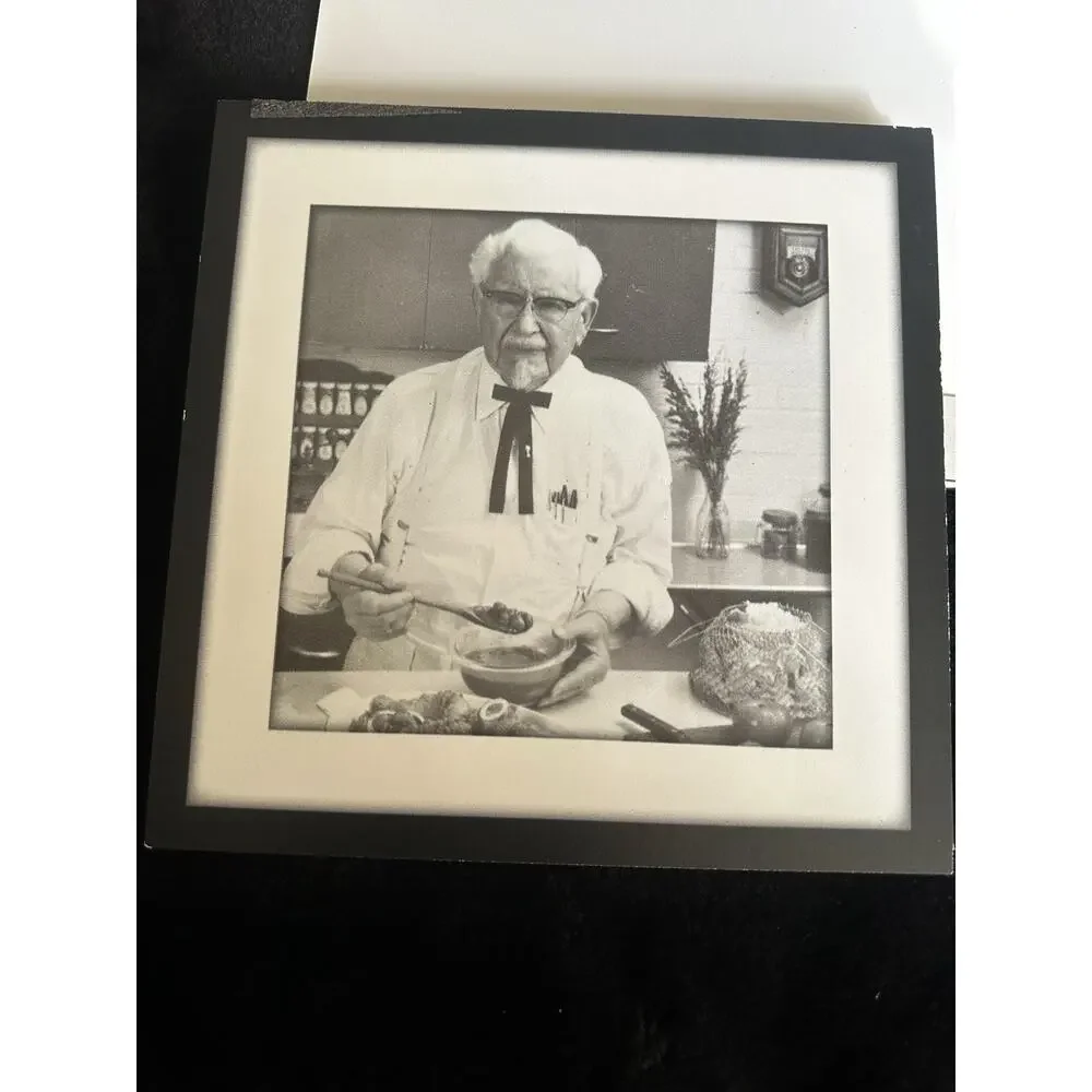 3 framed black & white photographs of Colonel Harland Sanders KFC.